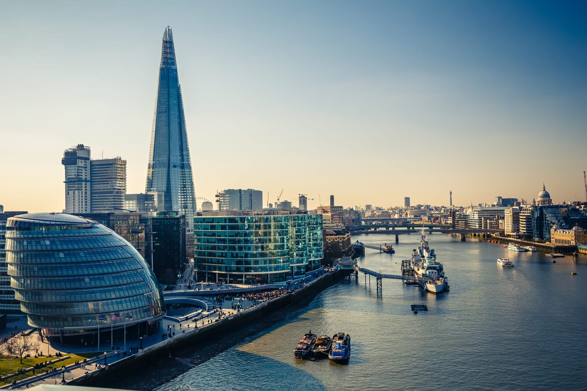 Thames and London City Aerial view on thames and london city