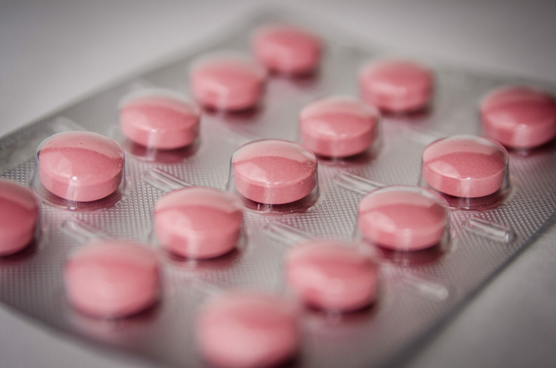 Medication blister pack with pink pills