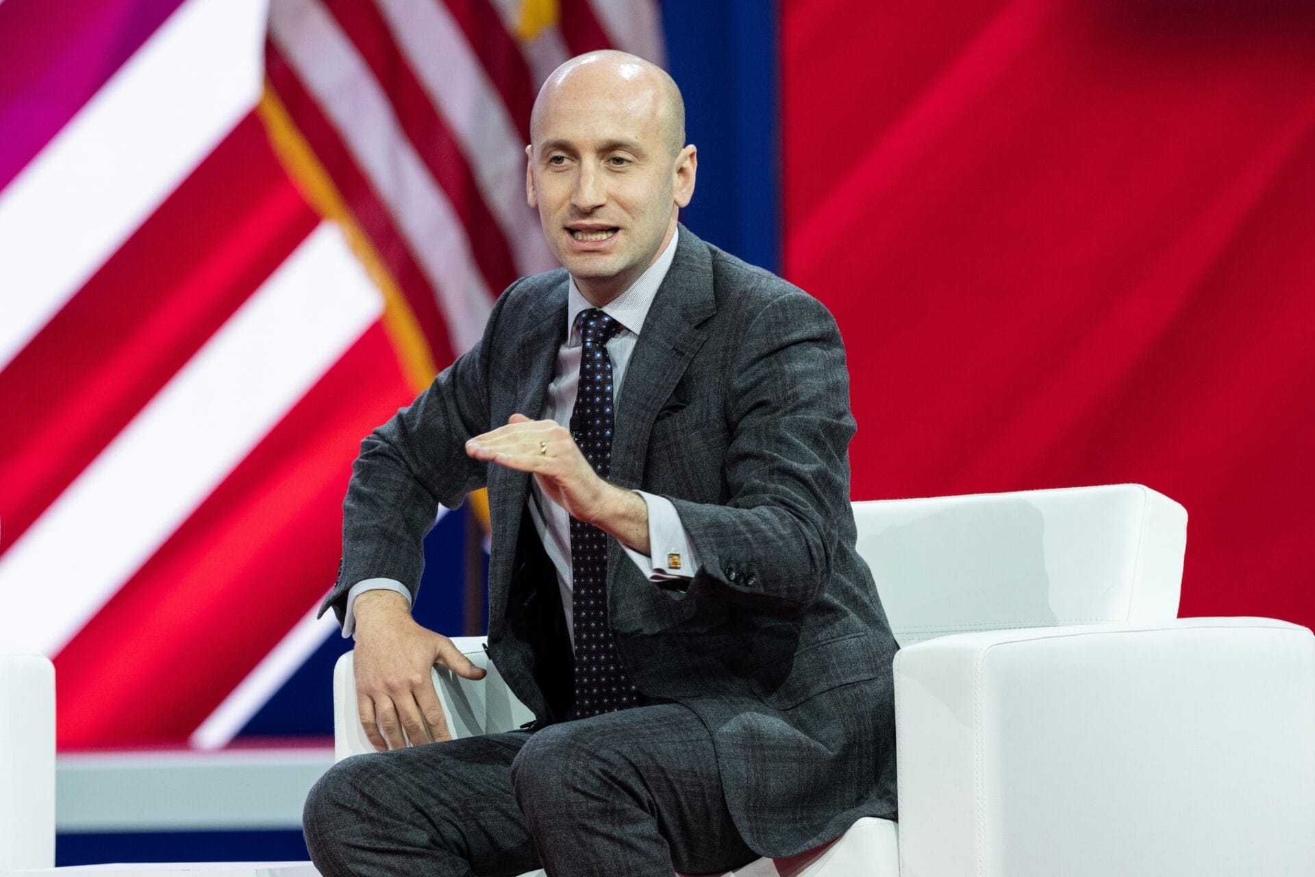 Stephen Miller with no spray on hair
